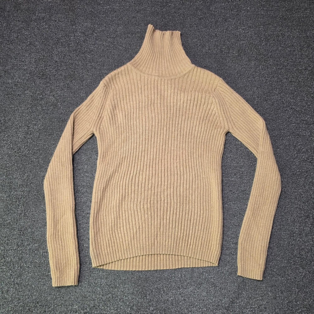 Vintage LL Bean Turtleneck Sweater Tan Womens Medium Ribbed Knit Casual ORH25